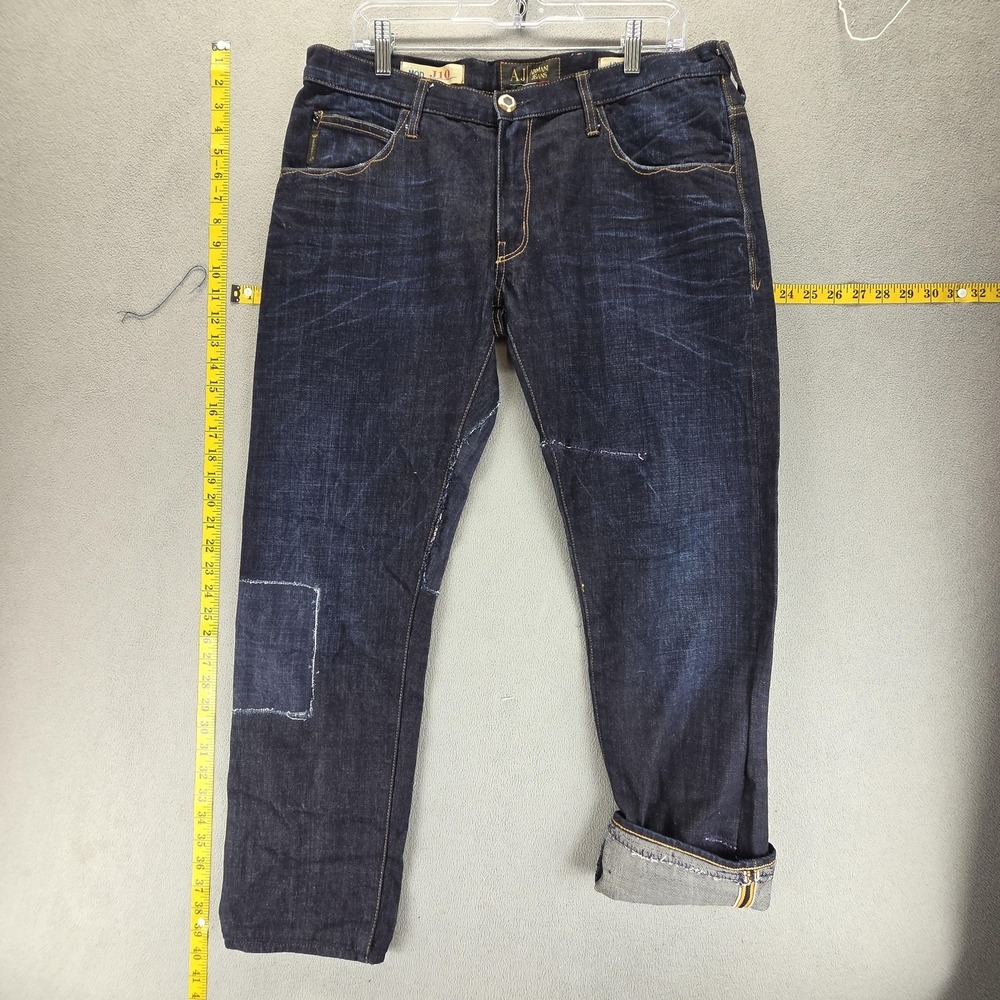 Armani Jeans Mens 34x30 Blue Selvedge J10 Italy Patchwork Whiskers Honeycomb